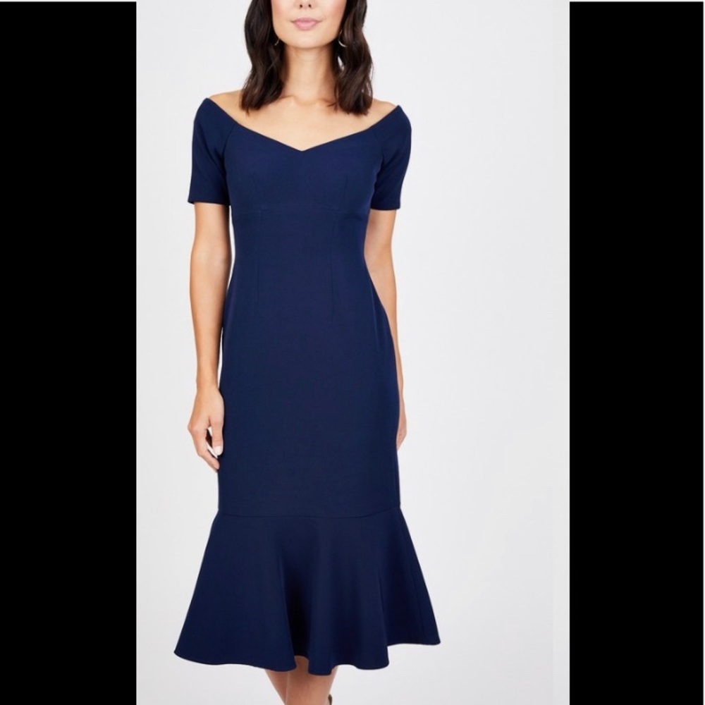 Maggy London Off Shoulder Midi Dress: Size 14
